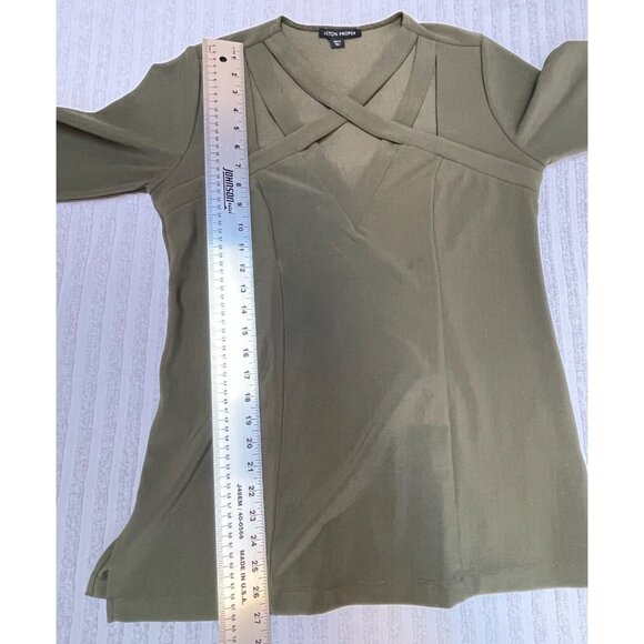 Boston Proper Womens 3/4 Sleeves Tunic Top Medium Criss-Cross Neck Cut-Out Green - Picture 6 of 8
